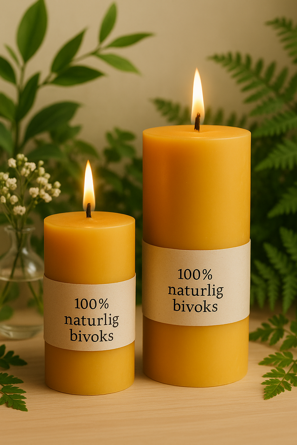 to størrelser af bloklys i ren bivoks, der står ved siden af hinanden