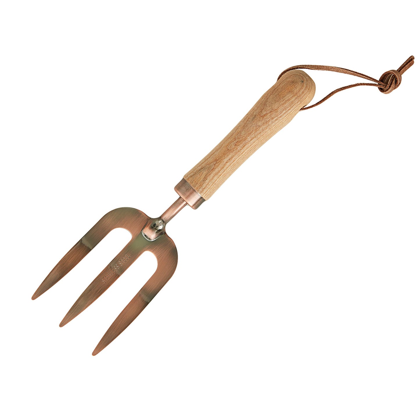 eksklusiv havegaffel i træ og kobber