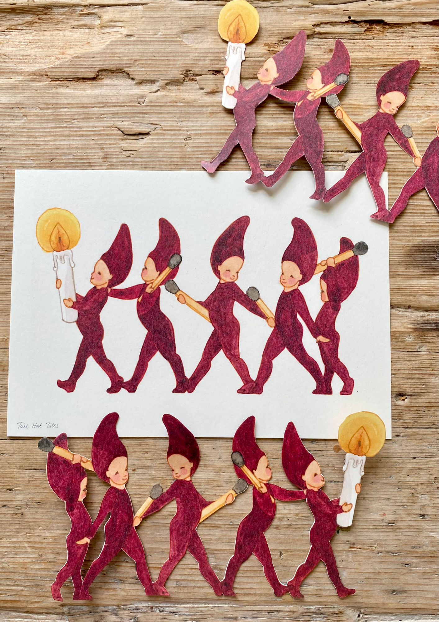 Julenisser kommer bærende med lys | Papercraft