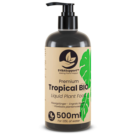 Flaske med pumpe og 500ml flydende økologisk gødning til tropiske planter